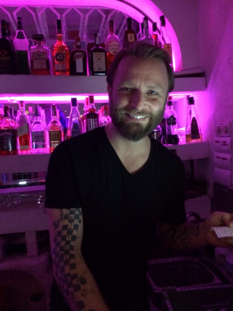 Andreas bartending in Ibiza