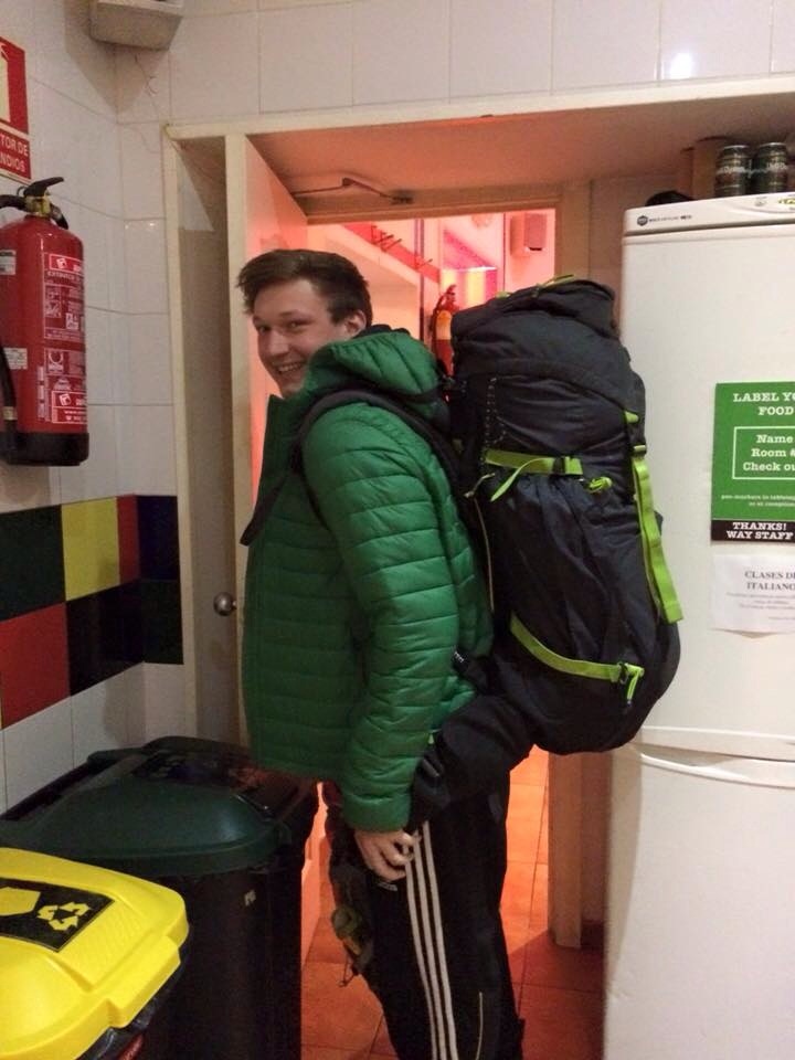 Patrick sporting his puffy South Park jacket and a backpacker's attitude