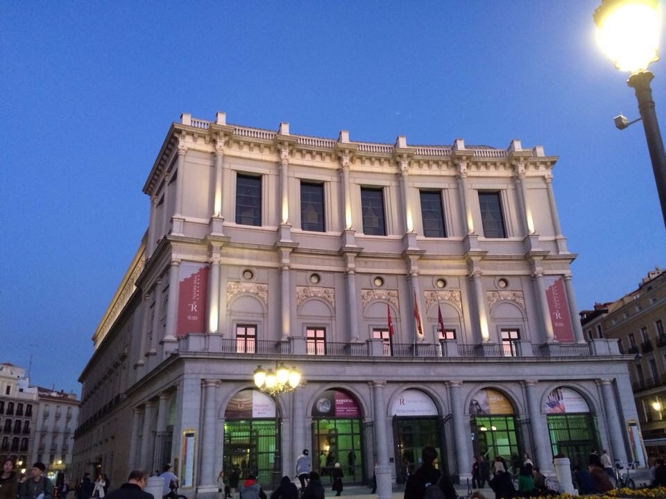 The Madrid Opera house at dusk.